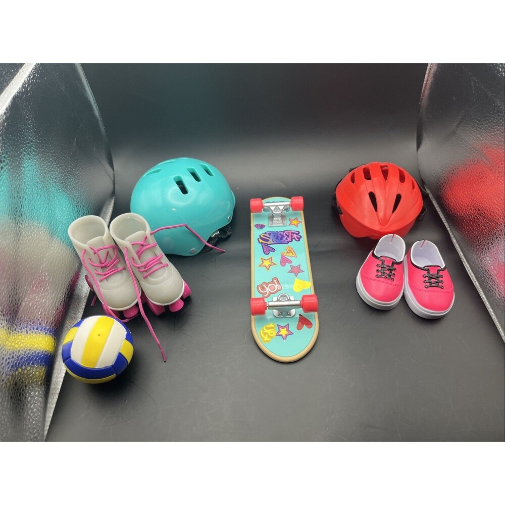 HELMETS SKATES SKATEBOARD SHOES! American Girl 18" Doll OG LOT! 8 PC! Rare